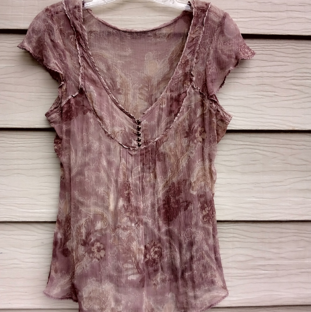 Vintage sheer blouse floral print, women's, metal button's